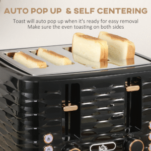 HOMCOM Black Kettle & 4-Slice Toaster Set | 1.7L Rapid Boil Kettle & Toaster - Image 6