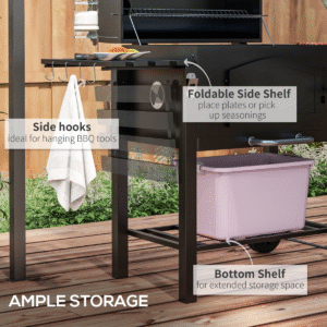 Outsunny Charcoal BBQ Grill Trolley | Adjustable Charcoal Height + Thermometer - Image 6