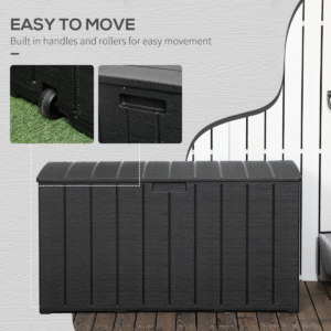 Outsunny 335L Rolling Outdoor Garden Storage Box | Black Plastic Container - Image 6
