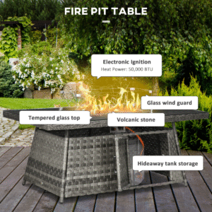 7-Seater Rattan Garden Furniture Set with Fire Pit Table – Outsunny - Image 6