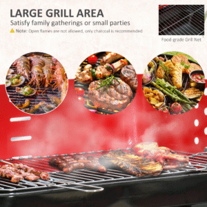 Foldable Charcoal BBQ Grill with Wheels – Red & Black | Stylish & Portable - Image 6