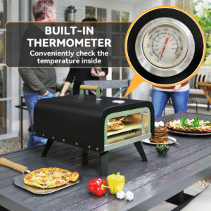 Outsunny Outdoor Tabletop Gas Pizza Oven with 12" Pizza Stone & Peel, Black - Image 7