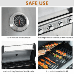 Gas Barbecue Grill 4+1 Burner BBQ Trolley Rack 128x50x113cm Stainless Steel - Image 6