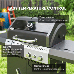 Outsunny 4+1 Burner Gas BBQ Grill with Clear View Lid, Thermometer, Black - Image 7