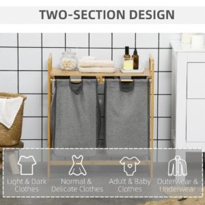 Bamboo Laundry Basket with Shelf & Pull-Out Bags | HOMCOM Eco Storage - Image 6