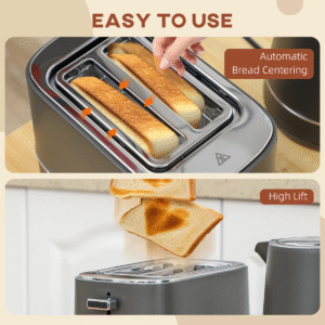 HOMCOM 1.7L 2200W Grey Kettle and 2-Slice Toaster Set | Fast Boil, Browning Control - Image 7