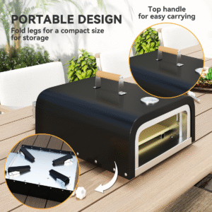 Outsunny Outdoor Tabletop Gas Pizza Oven with 12" Pizza Stone & Peel, Black - Image 8