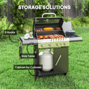Outsunny 4+1 Burner Gas BBQ Grill with Clear View Lid, Thermometer, Black - Image 8