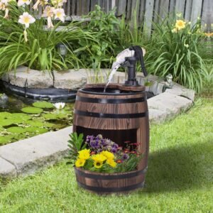 Outsunny Wood Barrel Garden Water Fountain