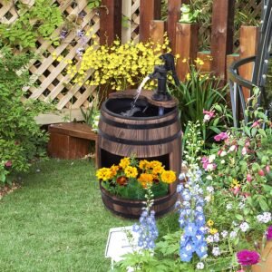 Outsunny Wood Barrel Garden Water Fountain