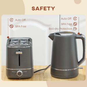 HOMCOM 1.7L 2200W Grey Kettle and 2-Slice Toaster Set | Fast Boil, Browning Control - Image 8