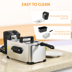 HOMCOM 3L Deep Fryer | 2200W Electric Fryer with Adjustable Temperature & Timer - Image 8
