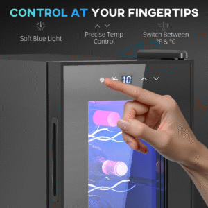 HOMCOM Mini Beer and Wine Fridge | 6 Bottle Glass Door Cooler with Touch Screen - Image 8