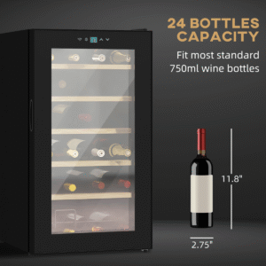 24 Bottle Wine Fridge | Glass Door Wine Cooler with Digital Touch Control & LED Light - Image 8