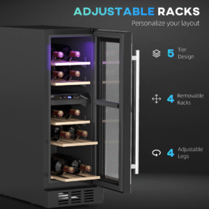 HOMCOM 50 Bottle Dual Zone Wine Cooler | Built-in Wine Fridge with Glass Door - Image 8