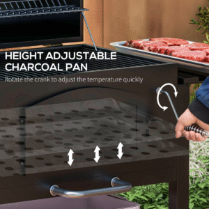 Outsunny Charcoal BBQ Grill Trolley | Adjustable Charcoal Height + Thermometer - Image 8