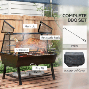 Outsunny 3-in-1 BBQ Rotisserie Grill Roaster Fire Pit | Outdoor Picnic Camping - Image 8