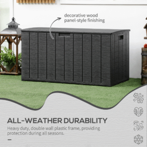 Outsunny 335L Rolling Outdoor Garden Storage Box | Black Plastic Container - Image 8