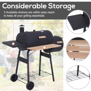 Portable Charcoal BBQ Grill with Offset Smoker Combo – Steel | Outdoor Cooking - Image 8