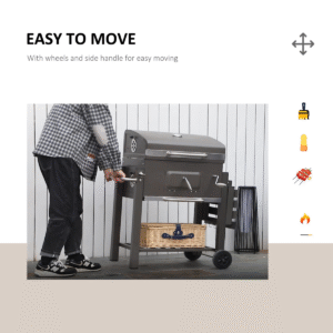 Charcoal BBQ Trolley Grill with Thermometer & Side Shelf – Steel, Black - Image 8