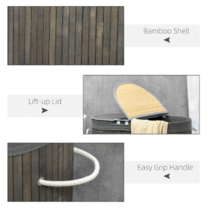100L Bamboo Laundry Basket with 2 Compartments – Grey | HOMCOM Sustainable & Stylish - Image 8