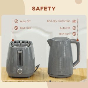 HOMCOM 1.7L Fast Boil Kettle & 2-Slice Toaster Set – Grey | Compact & Stylish - Image 8