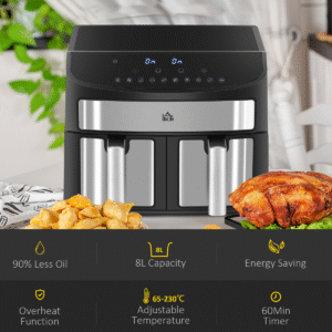 HOMCOM 10-in-1 8L Dual Air Fryer | Oil-Free, Sync Cook & Finish Timer 2400W - Image 8