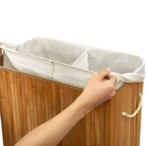 Natural Bamboo Rectangular Laundry Basket with Divider & Lid | Eco-Friendly Storage - Image 5