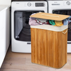 Natural Bamboo Rectangular Laundry Basket with Divider & Lid | Eco-Friendly Storage - Image 7