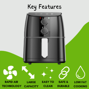 Domestic King 4L Air Fryer | Oil-Free, Non-Stick, Family Size with Recipe Book - Image 7
