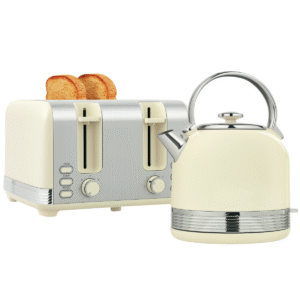 HOMCOM 1.7L 3000W Cream Kettle & 2-Slice Toaster Set
