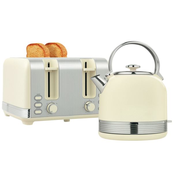 HOMCOM 1.7L 3000W Cream Kettle & 2-Slice Toaster Set