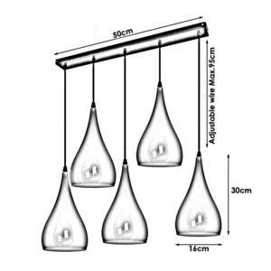 5 Light Blue & White Pendant Hanging Light | Luxe Chelsea Living Industrial Ceiling Fixture - Image 2