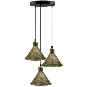 3 Head Industrial Pendant Chandelier | Brushed Brass Metal Cage Light - Image 2