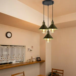 3 Head Industrial Pendant Chandelier | Brushed Brass Metal Cage Light - Image 5