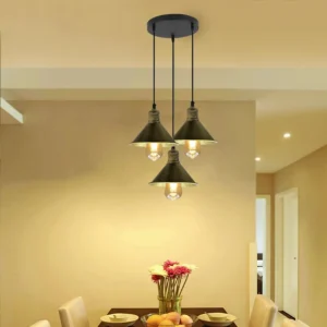 3 Head Industrial Pendant Chandelier | Brushed Brass Metal Cage Light - Image 6
