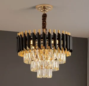Black & Gold Crystal Chandelier with Wall Lights | Modern Luxe Lighting Set - Image 2