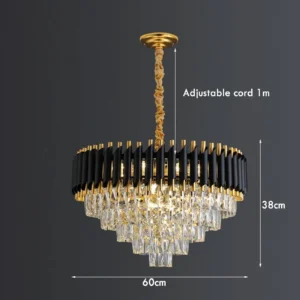 Black & Gold Crystal Chandelier with Wall Lights | Modern Luxe Lighting Set - Image 4
