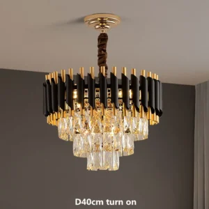 Black & Gold Crystal Chandelier with Wall Lights | Modern Luxe Lighting Set - Image 5