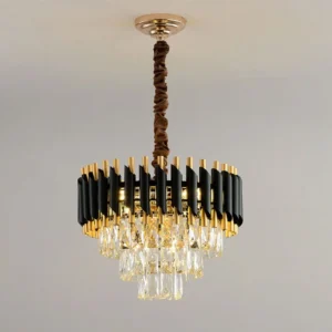 Black & Gold Crystal Chandelier with Wall Lights | Modern Luxe Lighting Set - Image 7