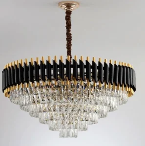 Black & Gold Crystal Chandelier with Wall Lights | Modern Luxe Lighting Set - Image 6