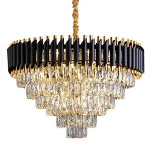 Black & Gold Crystal Chandelier with Wall Lights | Modern Luxe Lighting Set - Image 9
