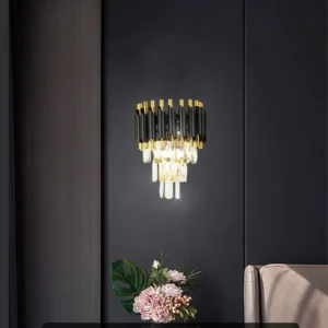 Black & Gold Crystal Chandelier with Wall Lights | Modern Luxe Lighting Set - Image 13