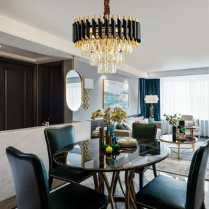 Black & Gold Crystal Chandelier with Wall Lights | Modern Luxe Lighting Set - Image 14
