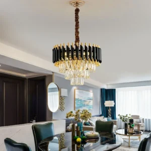 Black & Gold Crystal Chandelier with Wall Lights | Modern Luxe Lighting Set - Image 15