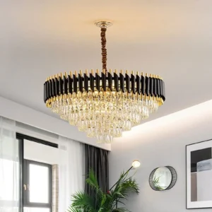 Black & Gold Crystal Chandelier with Wall Lights | Modern Luxe Lighting Set - Image 16