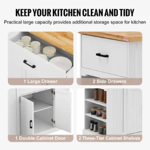LVTIN White Kitchen Island Trolley with Drawer & Storage Shelves | Luxe Chelsea Living - Image 2