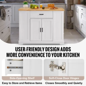 LVTIN White Kitchen Island Trolley with Drawer & Storage Shelves | Luxe Chelsea Living - Image 3