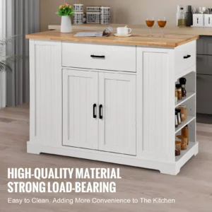 LVTIN White Kitchen Island Trolley with Drawer & Storage Shelves | Luxe Chelsea Living - Image 4
