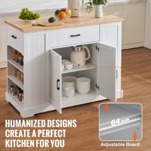 LVTIN White Kitchen Island Trolley with Drawer & Storage Shelves | Luxe Chelsea Living - Image 5
